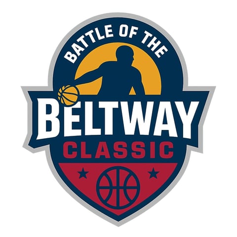 Battle of the Beltway Classic basketball tournament logo with silhouette player and ball on shield
